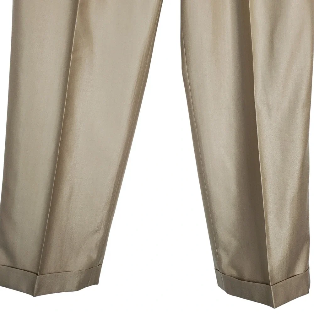 Sean John 43R 37R Gold Beige Silk Wool Two-Piece Suit Blazer Pants Career Formal